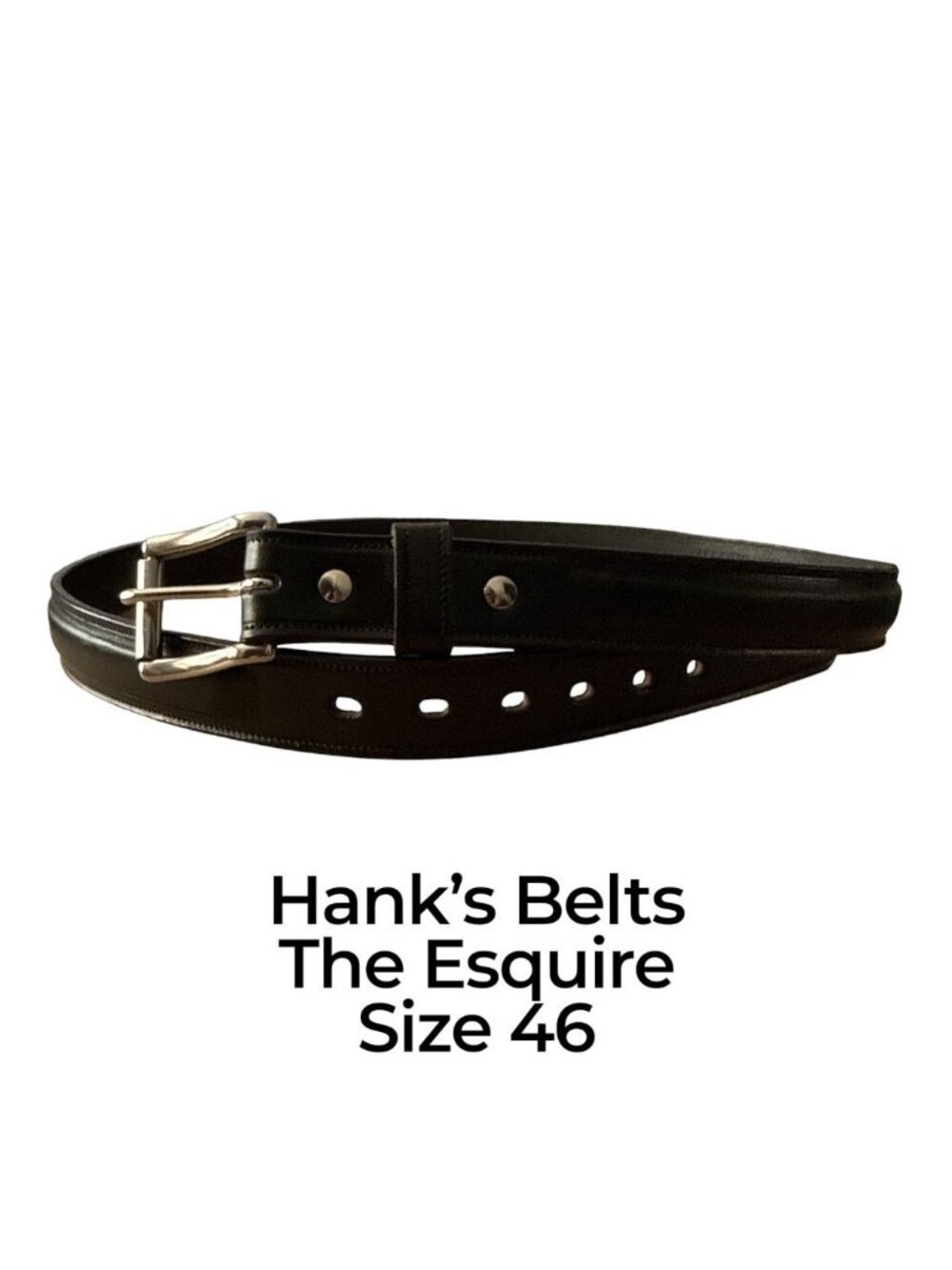 Hanks Belts The Esquire Black Leather Belt Size 46 Durable Buckle USA Made 1.25"